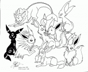 Printable eevee pokemon family coloring pages